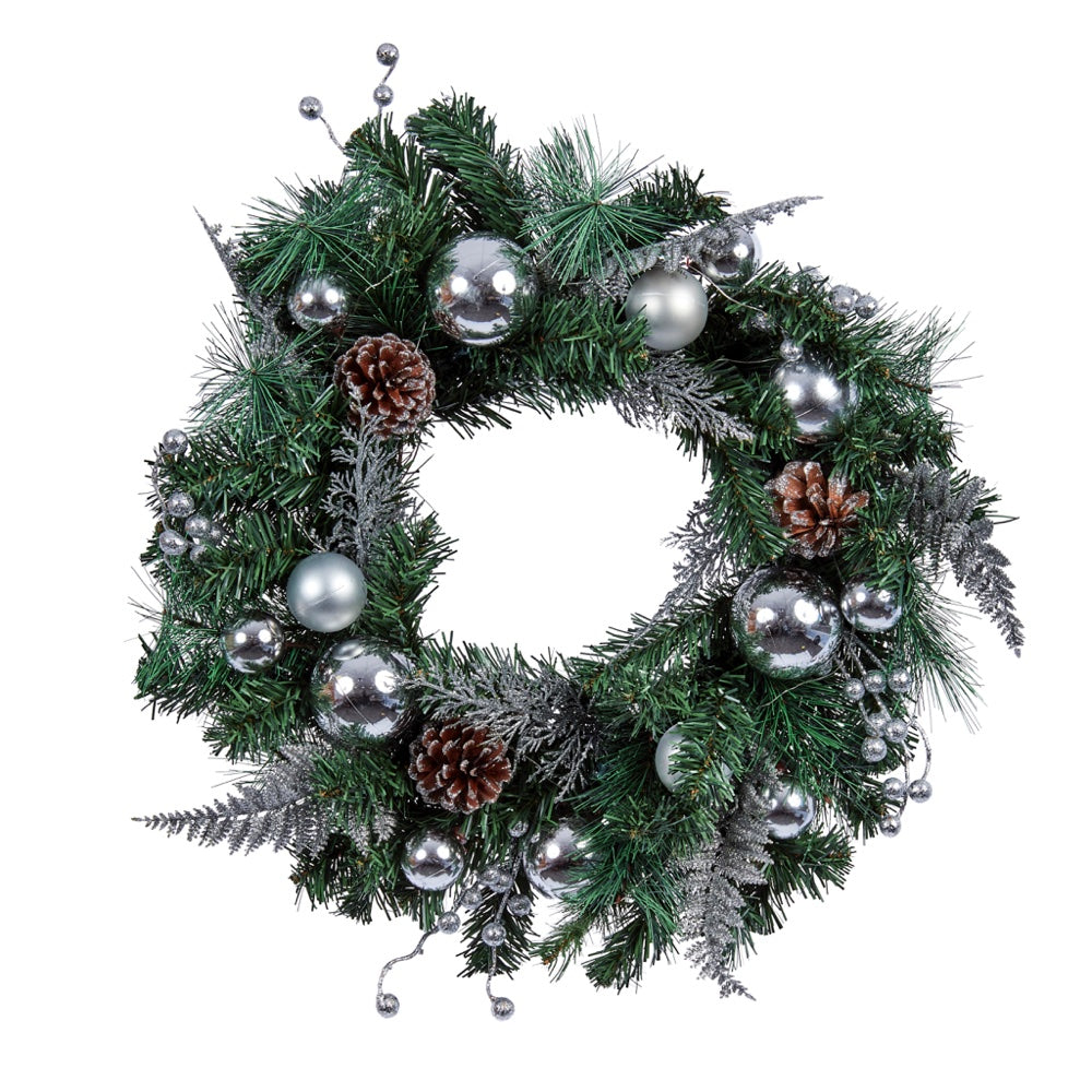 Three Kings Baubly Wreath - Silver - 40cm - Saxons Garden & Home