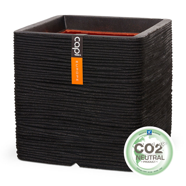 Capi Planter Rib Square in Black - Saxons Garden & Home