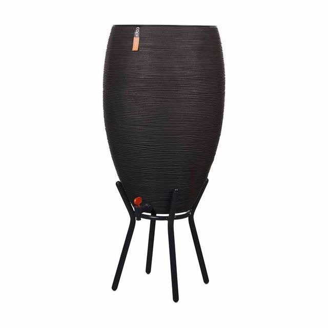 Capi Rain Barrel Planter Rib in Black - Saxons Garden & Home