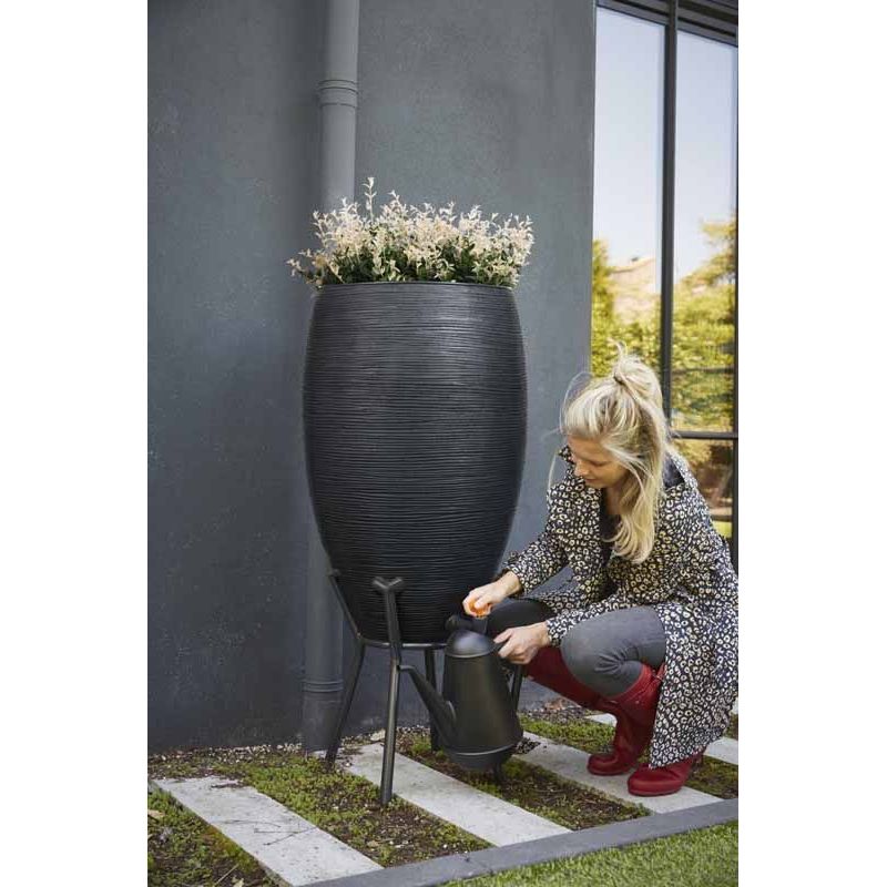 Capi Rain Barrel Planter Rib in Black - Saxons Garden & Home