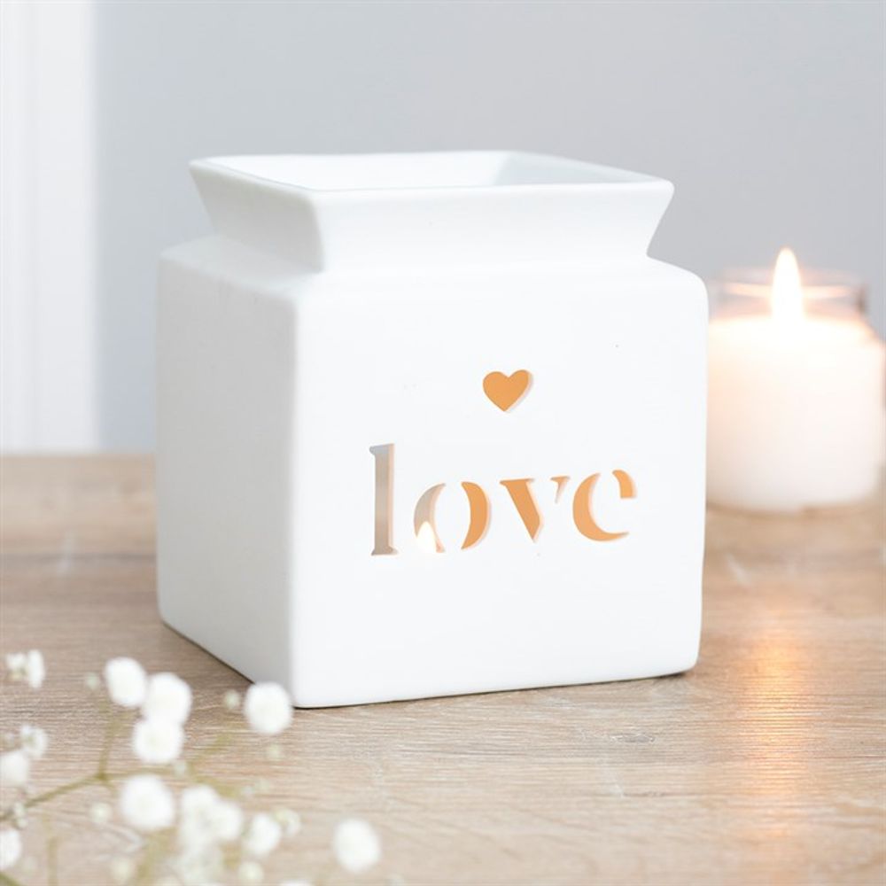 White Love Cut Out Oil Burner - Saxons Garden & Home