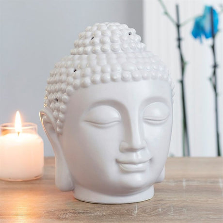 Large Grey Buddha Head Oil Burner - Saxons Garden & Home